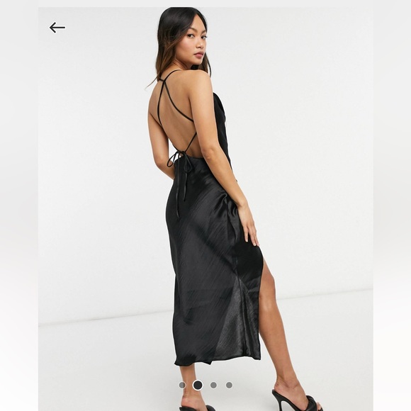 ASOS DESIGN satin slip Dress with strap detail in black - Picture 2 of 4